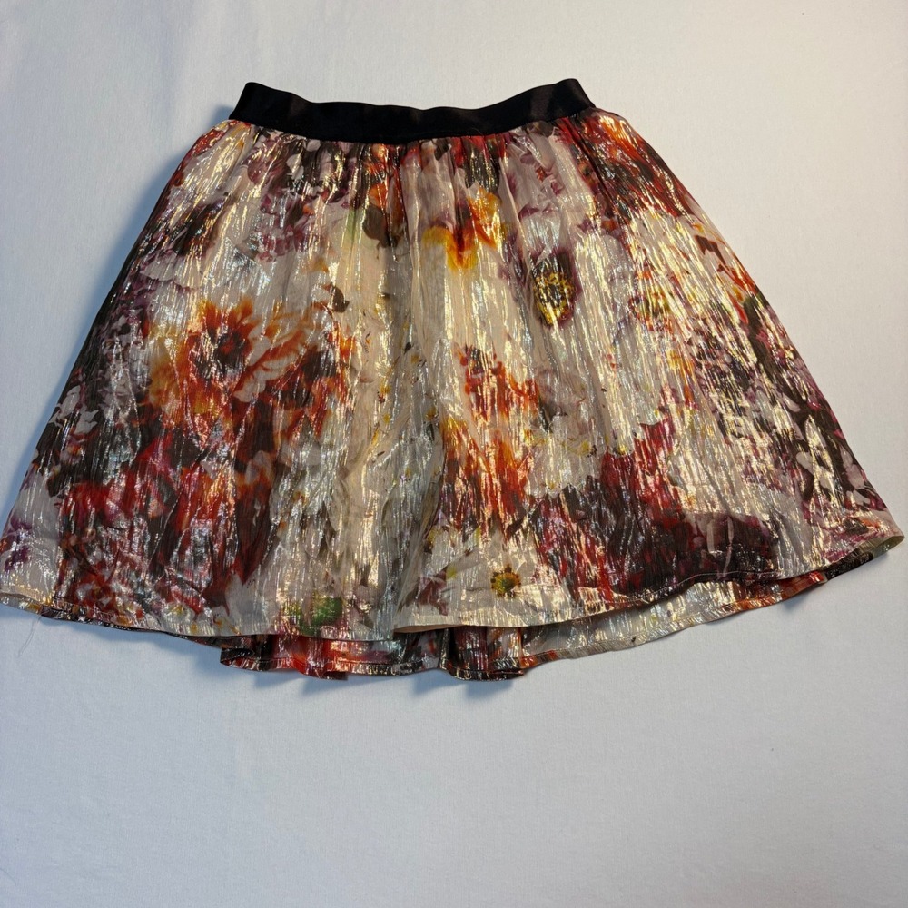 bebe Metallic Floral Mini Skirt Size S Multi Color Party Holiday Flare MSRP $98